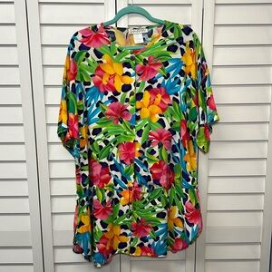 Oscar de la Renta Vintage Floral Button Down Swimwear Coverup Size Small